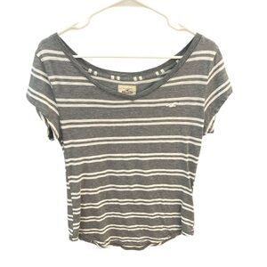 Hollister Gray and White Striped Women's Top